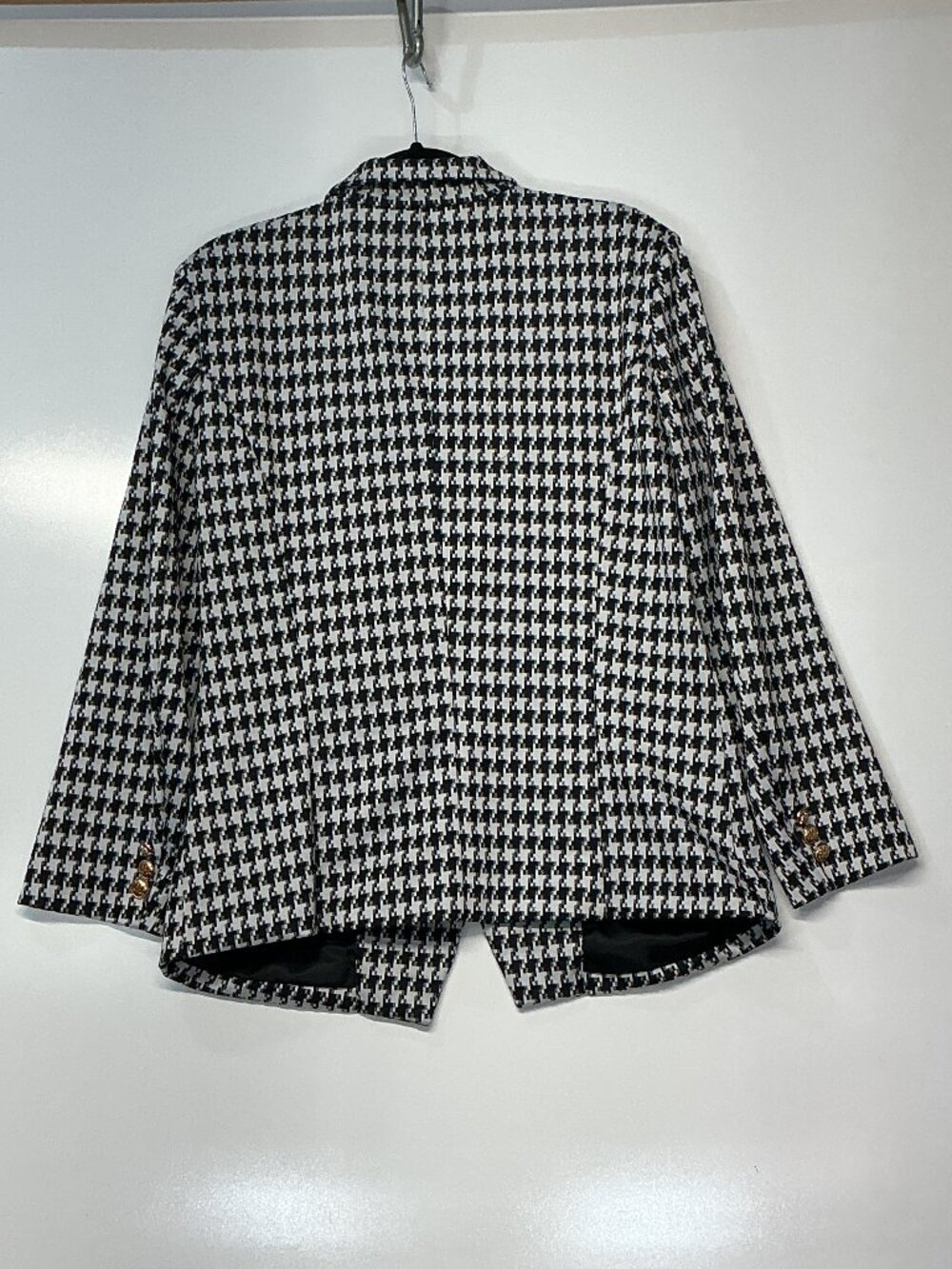 Attitude Unknown L Black White Houndstooth Double Breasted Blazer Gold Buttons - Picture 3 of 16